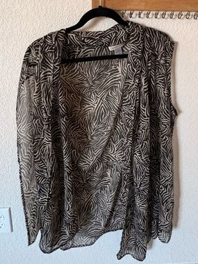 Coldwater Creek Black & Cream Zebra Print Sheer Cardigan